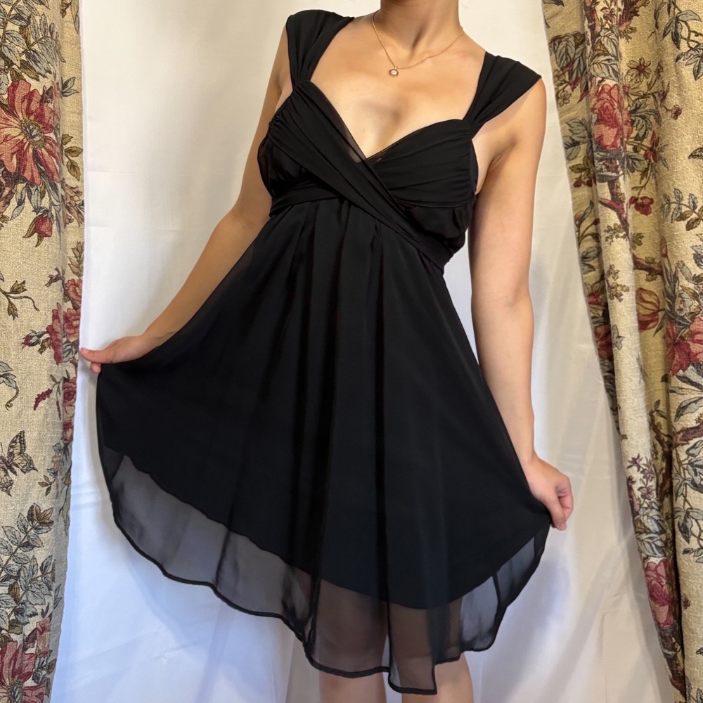 JONNY MARTIN pretty flowy black babydoll dress with tie back